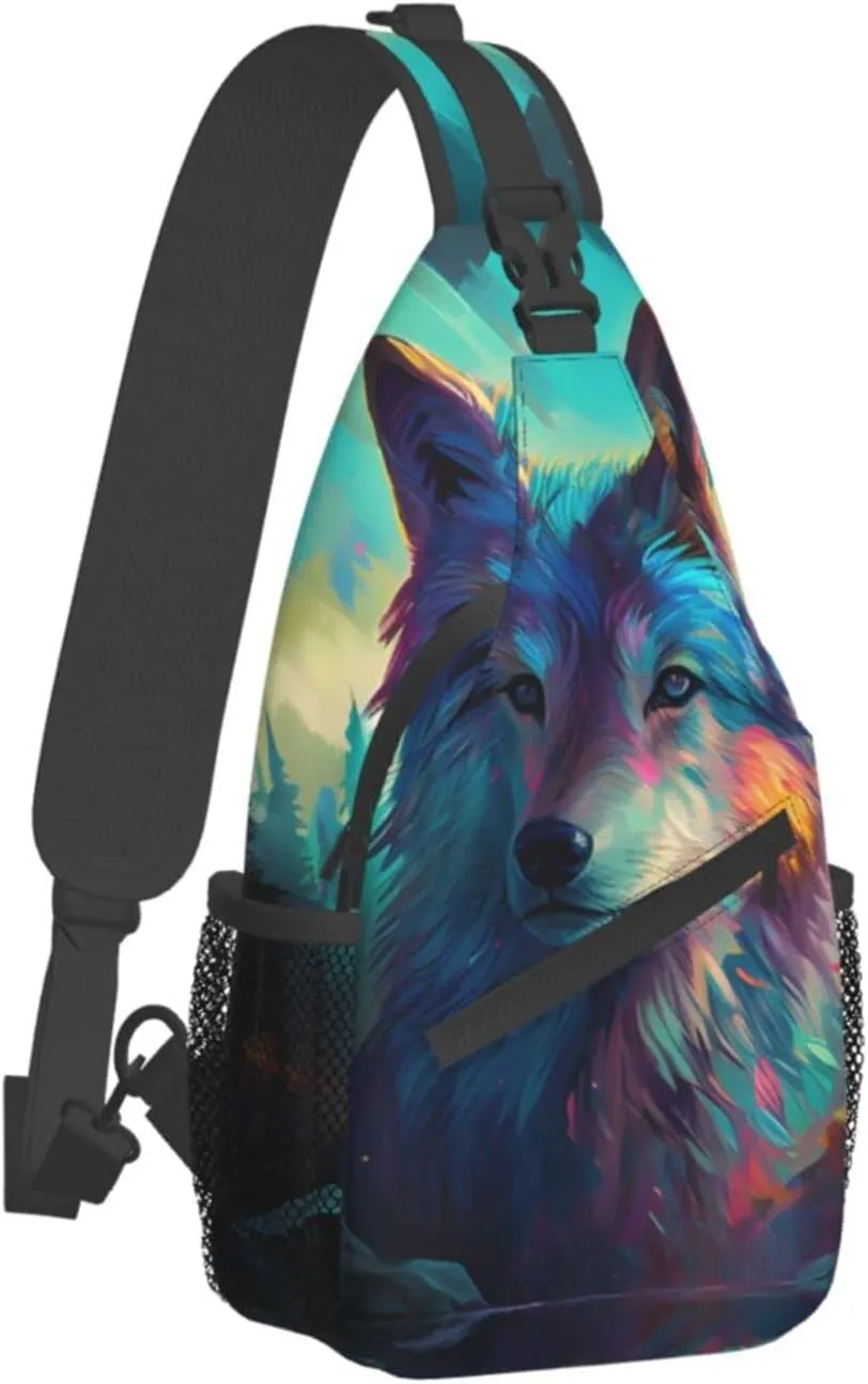 Native American Indians and Wolves Hiking Daypacks Cross-body Sling Backpack for Men Women Outdoor Cycling Hiking Travel