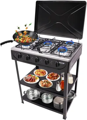Natural Gas Stove with 5 Burners, Auto Ignition Portable Gas Stove with Support Leg Stand & Wind Blocking Cover Adapter for Outdoor Camping Travel RV Cooking