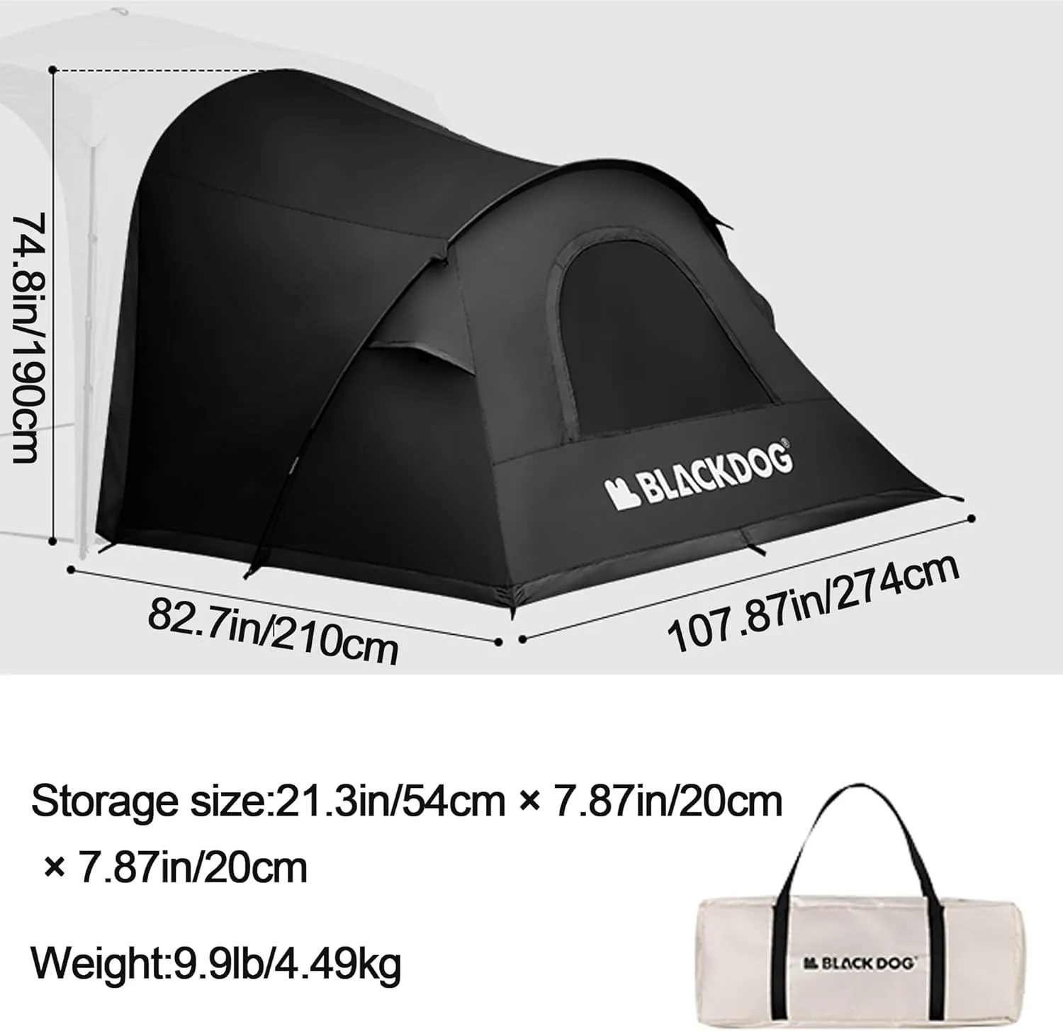 Naturehike Blackdog Camping Instant Tent Quick Build Vinyl Fabric UPF100  PU3000  98.5% Shading 5.5㎡ Large Space 3-4 Person Splicable for Family Camping & Hiking