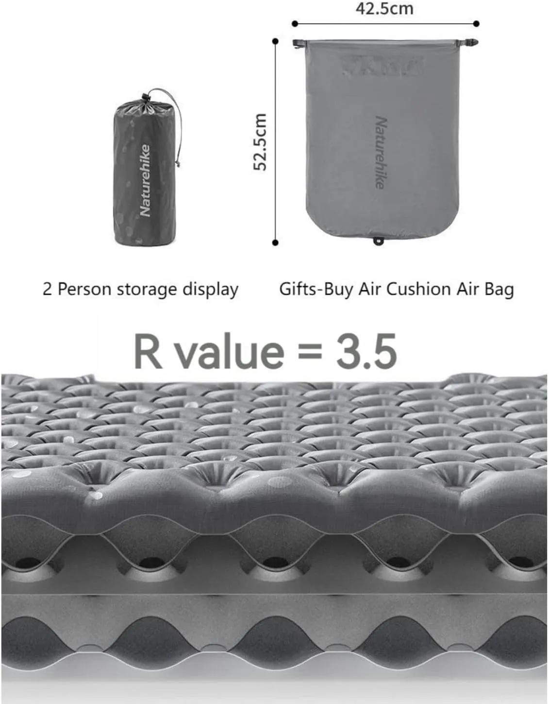 Naturehike Camping Mattress R-Value 5.8/3.5 Camp Bed Adults Camp Cot Folding Beds Sleeping Mat Pad Single Adults Foldable 0.88LB/500G Light Hiking[SGS Certified] (R3.5/Black/Mummy/183*58*7CM)