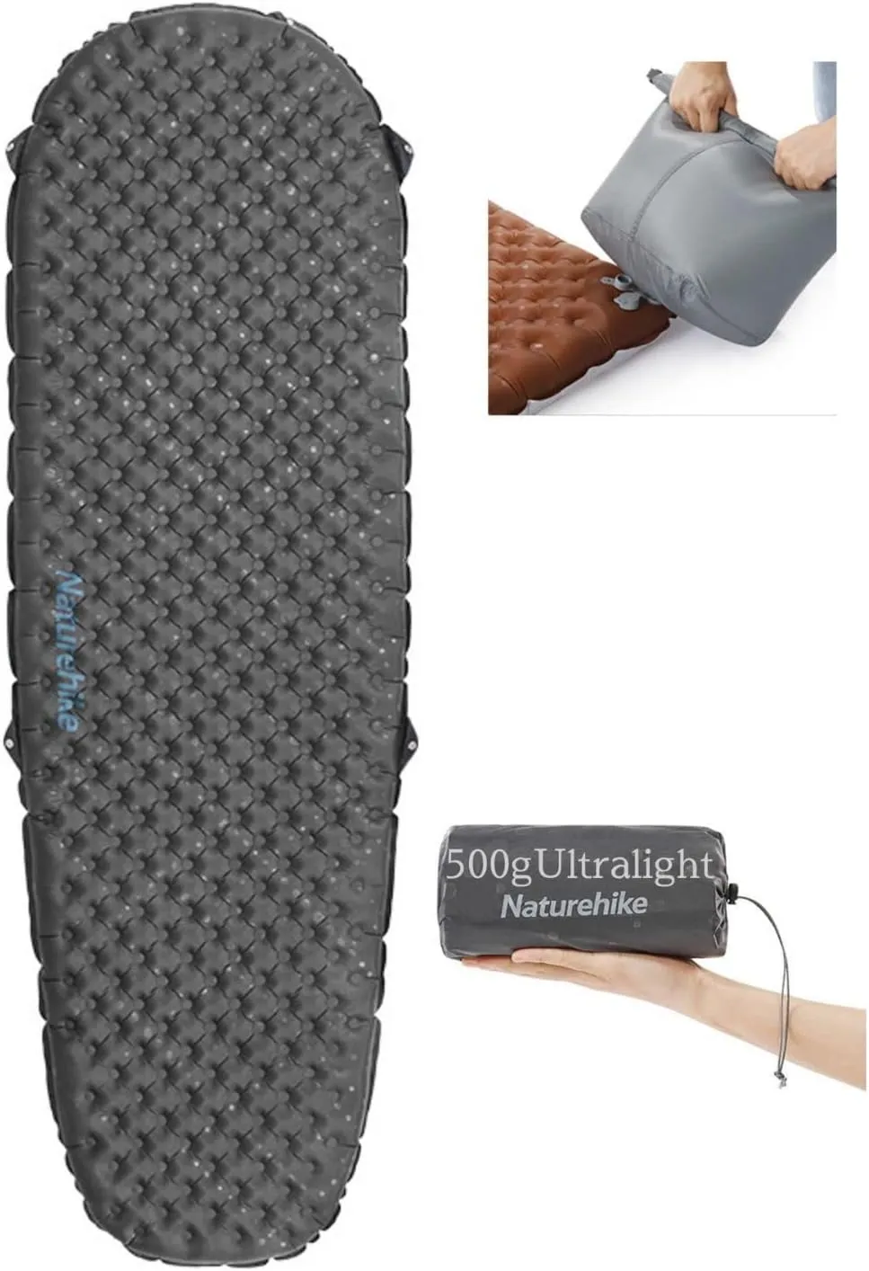 Naturehike Camping Mattress R-Value 5.8/3.5 Camp Bed Adults Camp Cot Folding Beds Sleeping Mat Pad Single Adults Foldable 0.88LB/500G Light Hiking[SGS Certified] (R3.5/Black/Mummy/183*58*7CM)