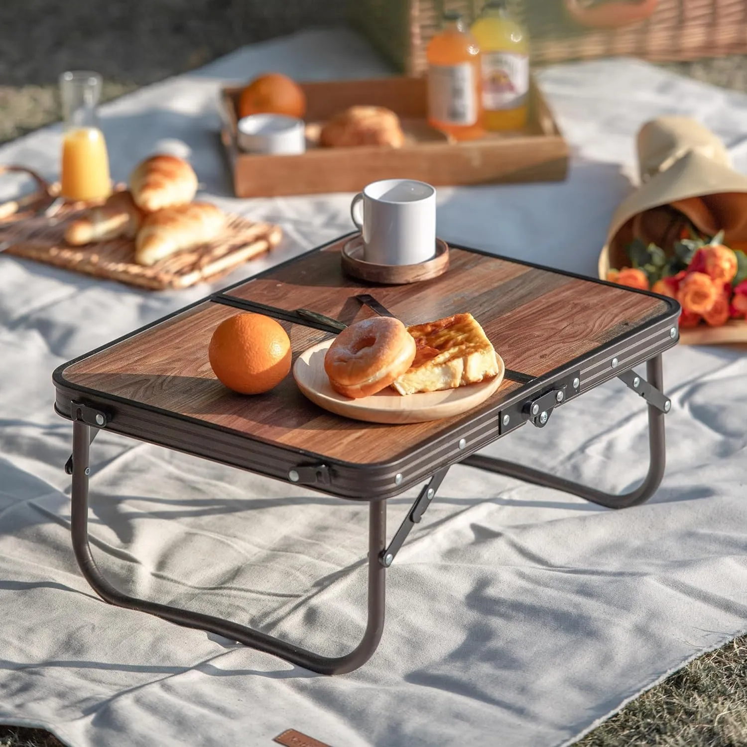 Naturehike Folding Camping Table, Portable Tables with Adjustable Legs, 20.87×15.75×9.05 Inch Foldable Camp Pinic Tables with Carry Bag for Outdoor Camping, BBQ, Travel - Small Retro