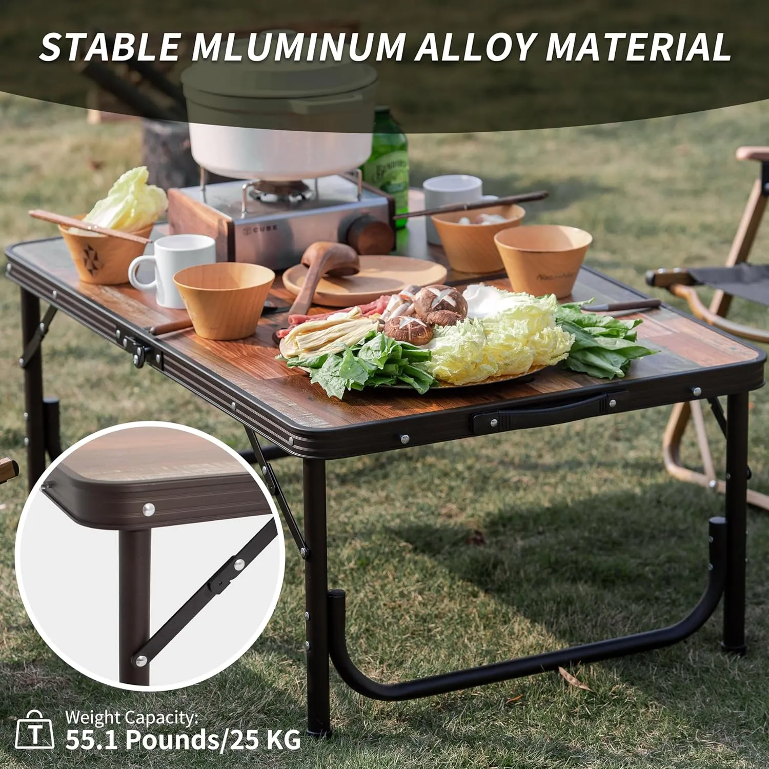 Naturehike Folding Camping Table, Portable Tables with Adjustable Legs, 20.87×15.75×9.05 Inch Foldable Camp Pinic Tables with Carry Bag for Outdoor Camping, BBQ, Travel - Small Retro