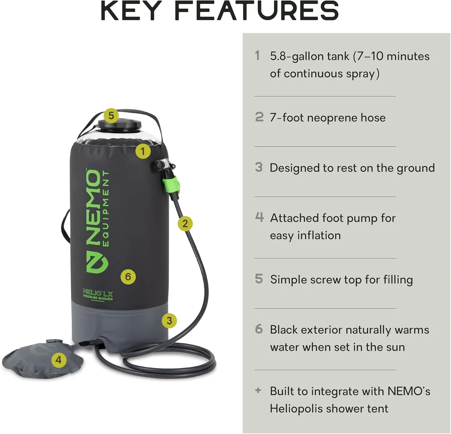 NEMO Helio Portable Pressure Camp Shower