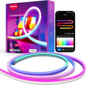 Neon Rope Lights, Smart RGB IC LED Light Strip, Voice Control via Alexa, Google Assistant, Custom DIY Flexible Neon Lights for Bedroom, Wall Decor, 16.4 ft (2.4G WiFi Only)