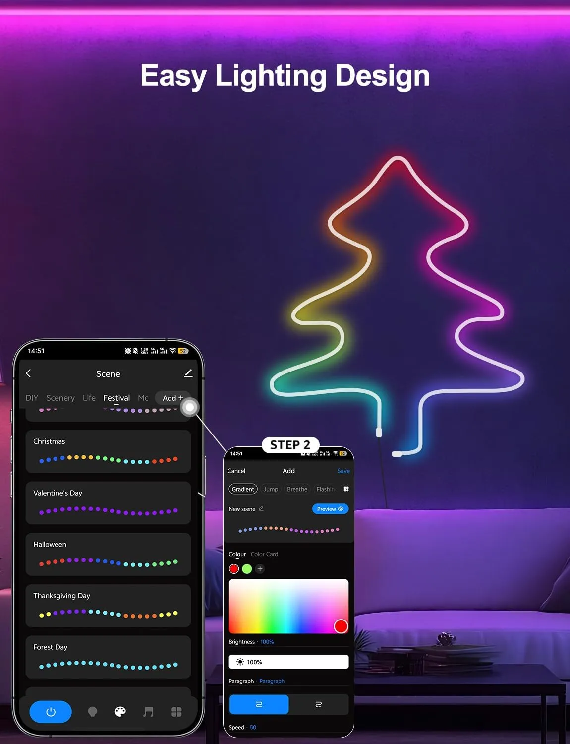 Neon Rope Lights, Smart RGB IC LED Light Strip, Voice Control via Alexa, Google Assistant, Custom DIY Flexible Neon Lights for Bedroom, Wall Decor, 16.4 ft (2.4G WiFi Only)
