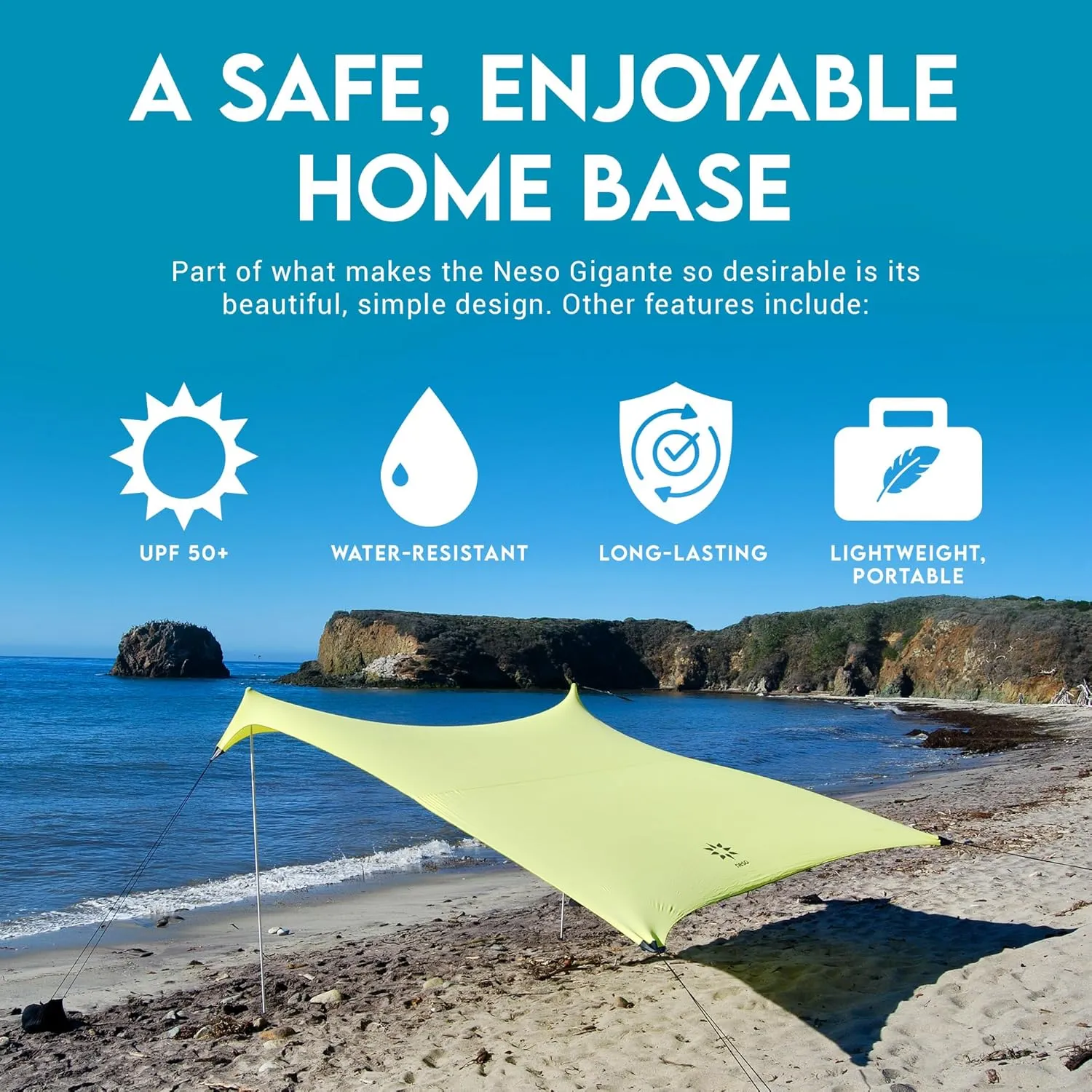 Neso Gigante - Portable Beach Tent - Ideal to Enjoy with Family and Friends - UPF 50 , Water-Resistant, and Lightweight - Lemon, 11' x 11'