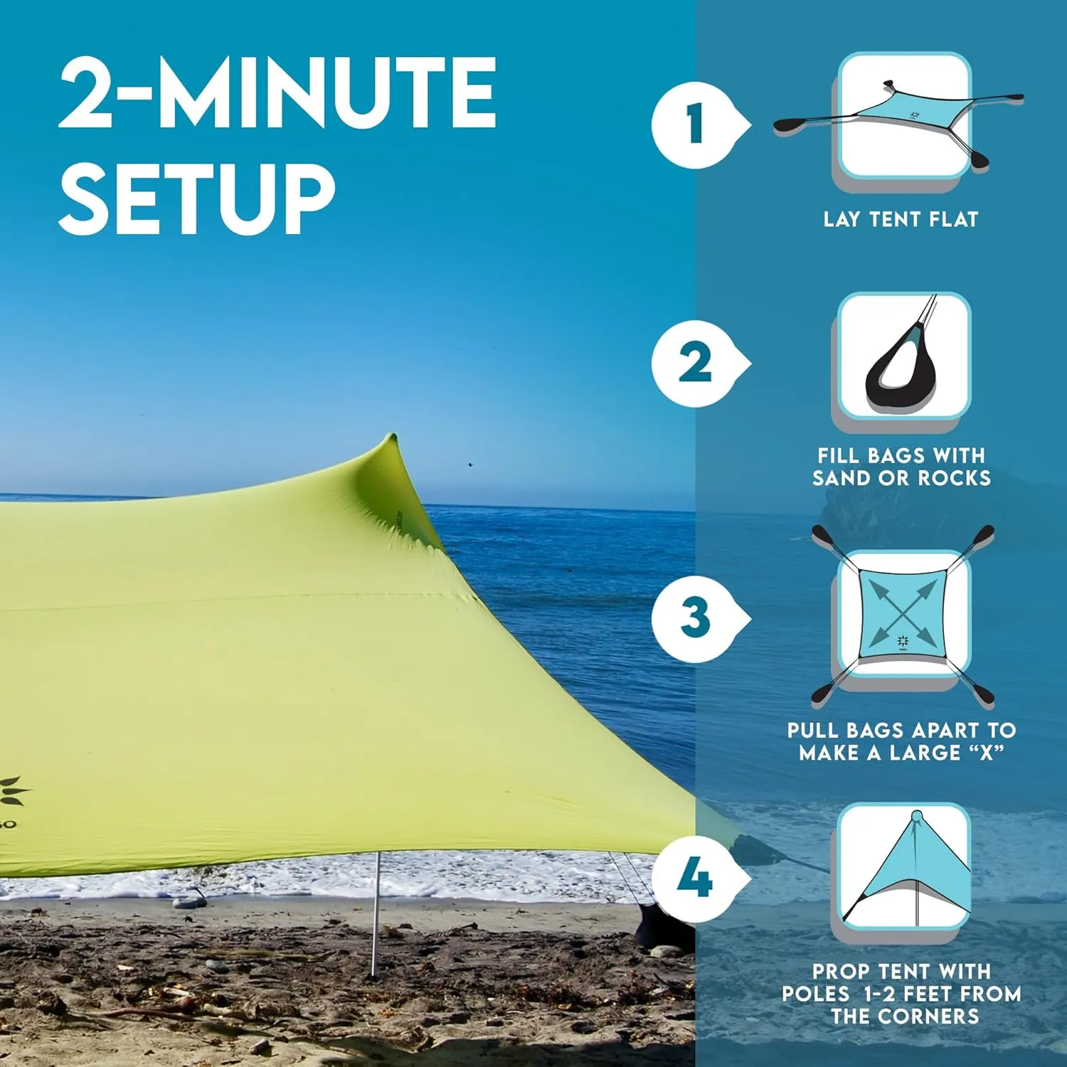 Neso Gigante - Portable Beach Tent - Ideal to Enjoy with Family and Friends - UPF 50 , Water-Resistant, and Lightweight - Lemon, 11' x 11'