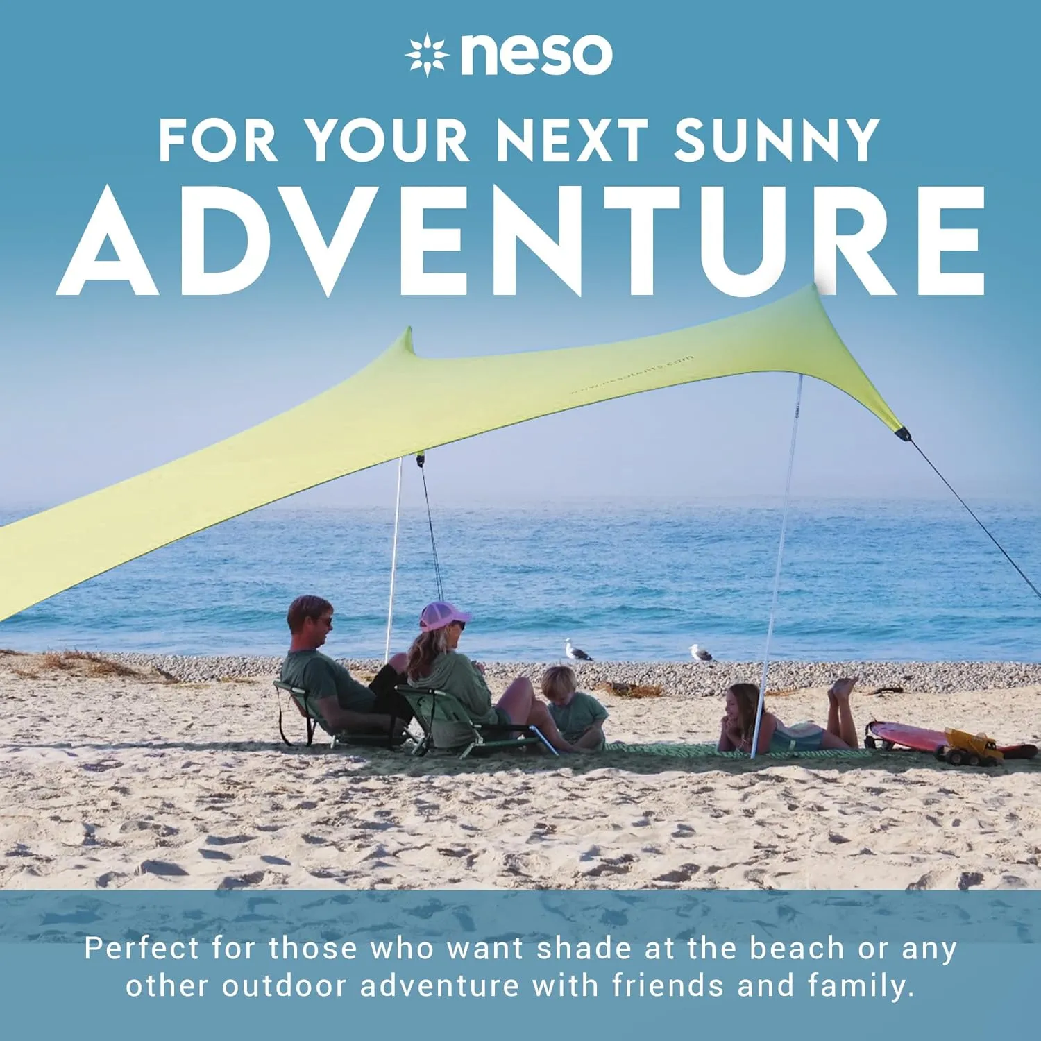Neso Gigante - Portable Beach Tent - Ideal to Enjoy with Family and Friends - UPF 50 , Water-Resistant, and Lightweight - Lemon, 11' x 11'