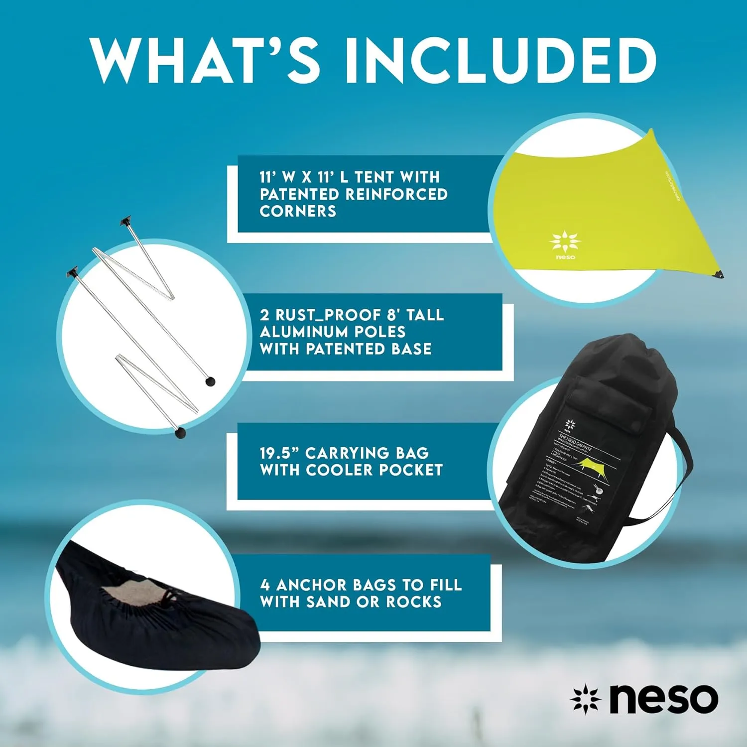 Neso Gigante - Portable Beach Tent - Ideal to Enjoy with Family and Friends - UPF 50 , Water-Resistant, and Lightweight - Lemon, 11' x 11'