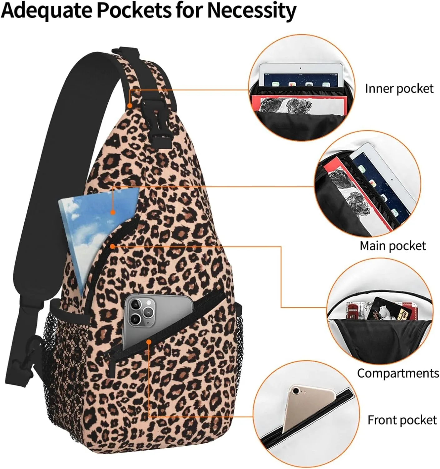 New Leopard Print Crossbody Backpack for Men Women Funny Durable Hiking Sling Daypack Chest Bag