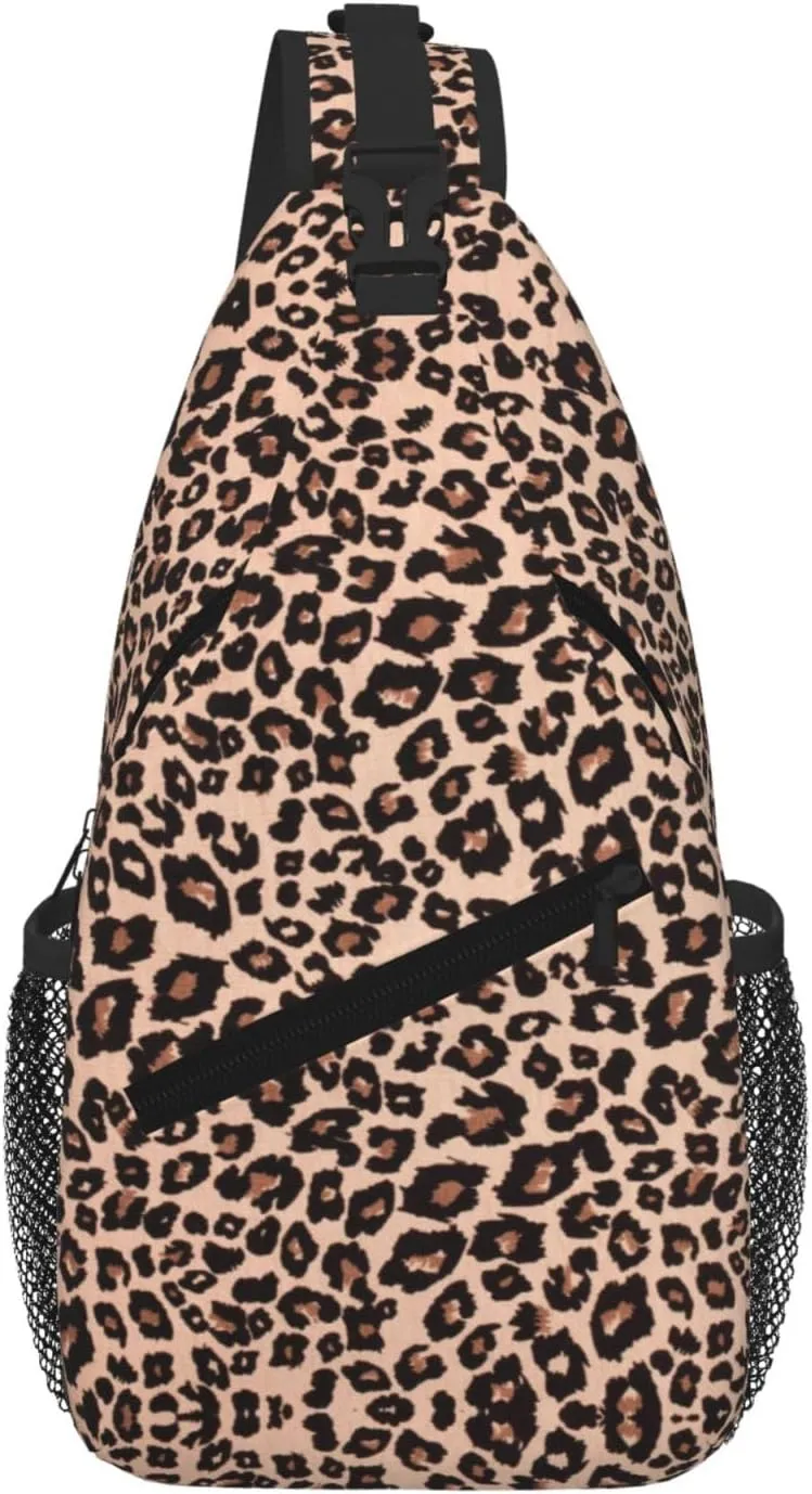 New Leopard Print Crossbody Backpack for Men Women Funny Durable Hiking Sling Daypack Chest Bag