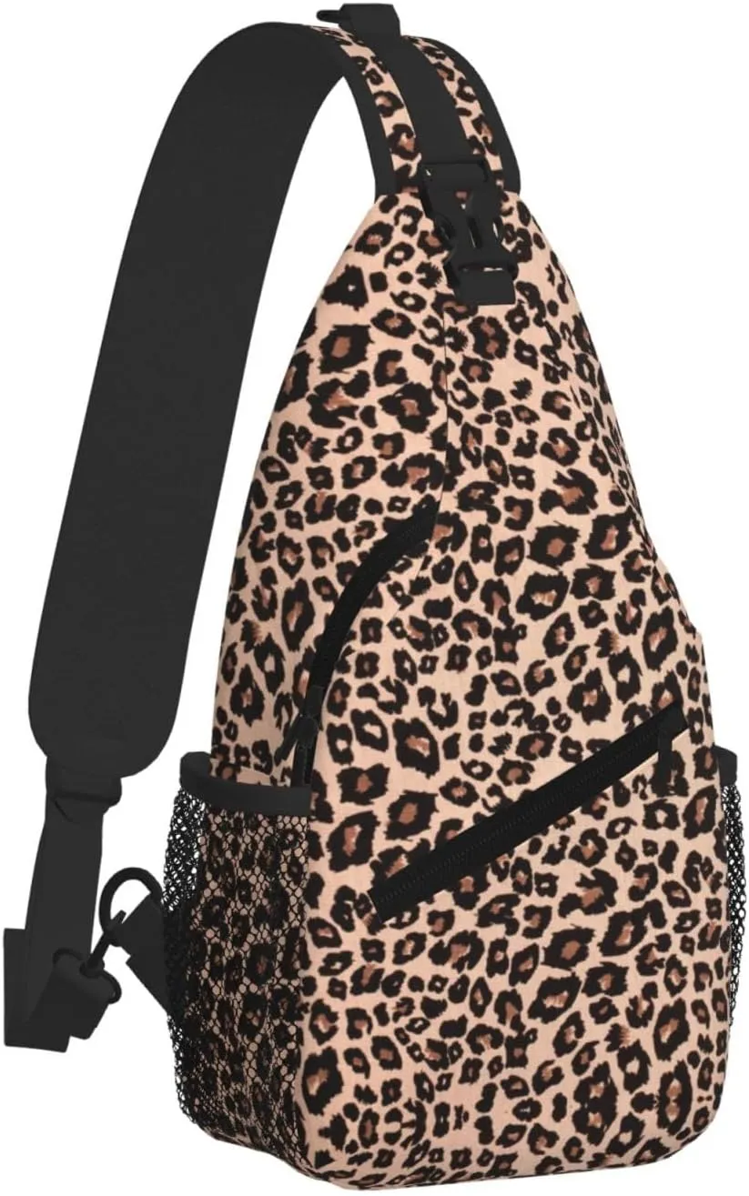 New Leopard Print Crossbody Backpack for Men Women Funny Durable Hiking Sling Daypack Chest Bag