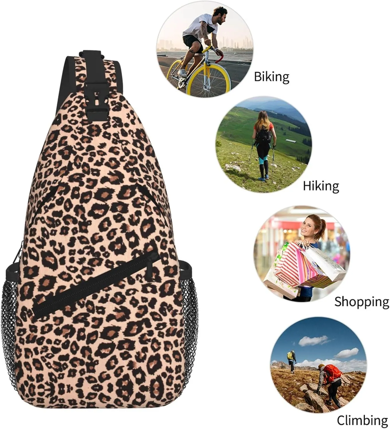 New Leopard Print Crossbody Backpack for Men Women Funny Durable Hiking Sling Daypack Chest Bag