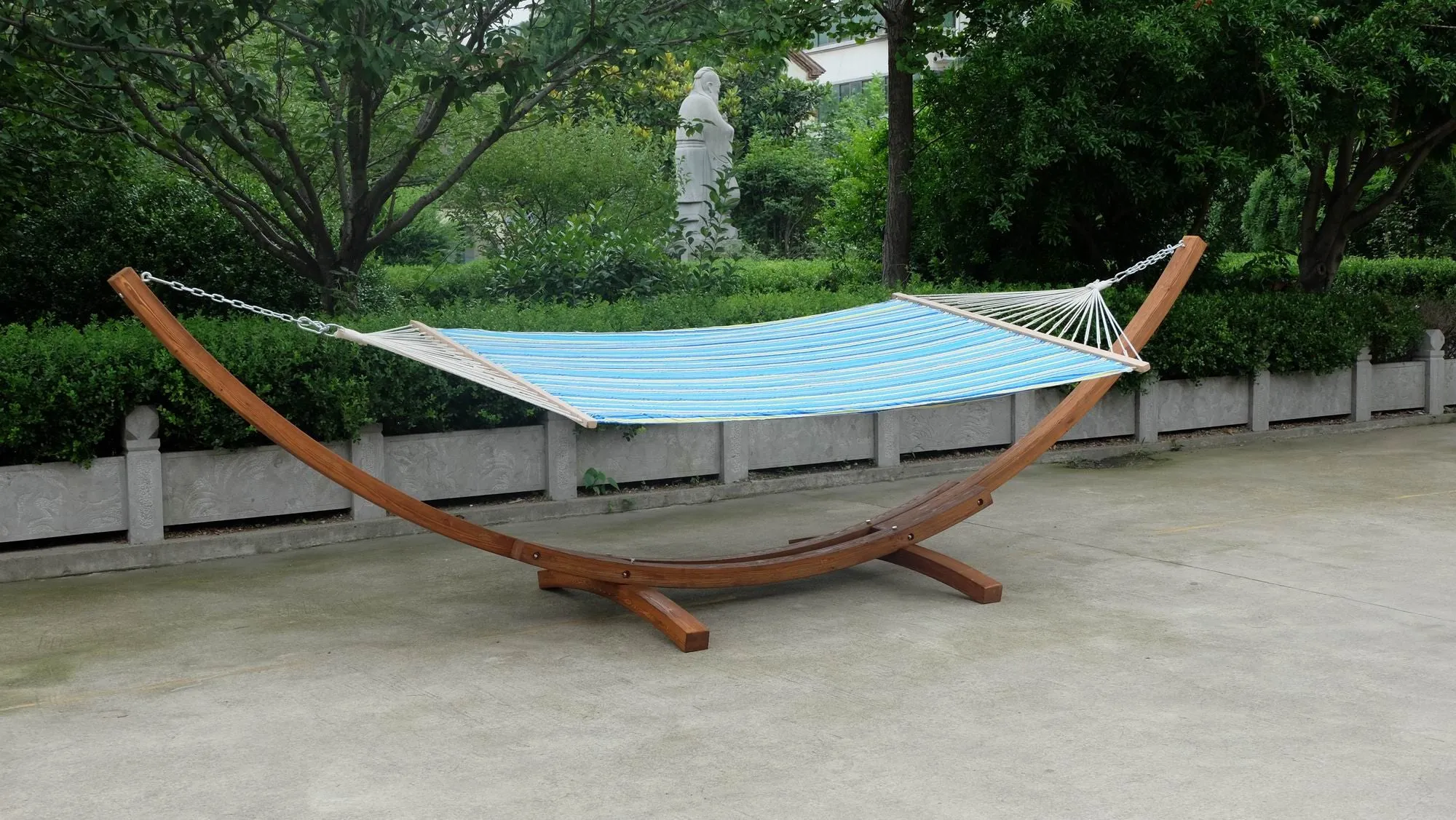 NEW Solid Wood Wooden Arc Hammock Stand   Quilted Double Wide Wood Day Bed Hammock