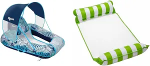 New Zero Gravity Pool Chair Float with 4-in-1 Multi-Purpose Inflatable Pool Hammock Float - Blue and Lime Green