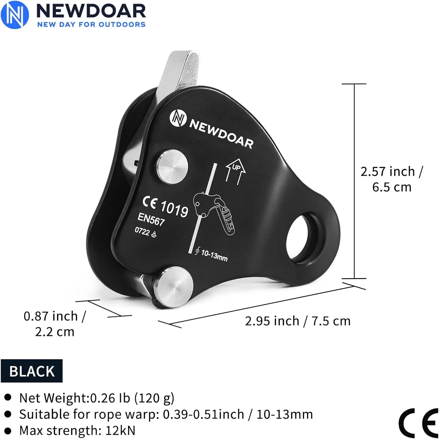 NewDoar Rope Grab Ascender Riser Adjuster Fits Rope for Rocking Climbing Protection Rescue