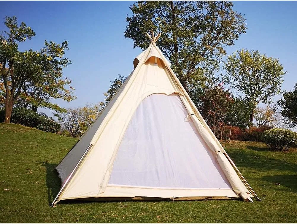 NIEH Dome Camping Tent 3-4 Person Pyramid Tents 4 Season Double Layers Waterproof Anti-UV Windproof Tents Family Outdoor Camping Cotton Tent