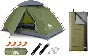 Night Cat Upgraded Backpacking Tents with Sleeping Bag for 1 Person Outdoors Easy Clip Setup Tent Camping Combo Set