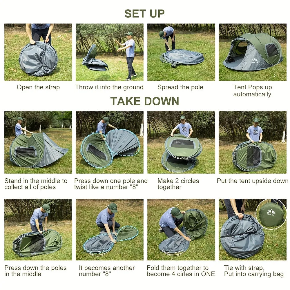Night Cat Upgraded Pop Up Tent 2-4 Persons Easy Setup In 3 Seconds Instant Camping Tent With Porch Automatic Foldable Waterproof Beach Package 40% Smaller