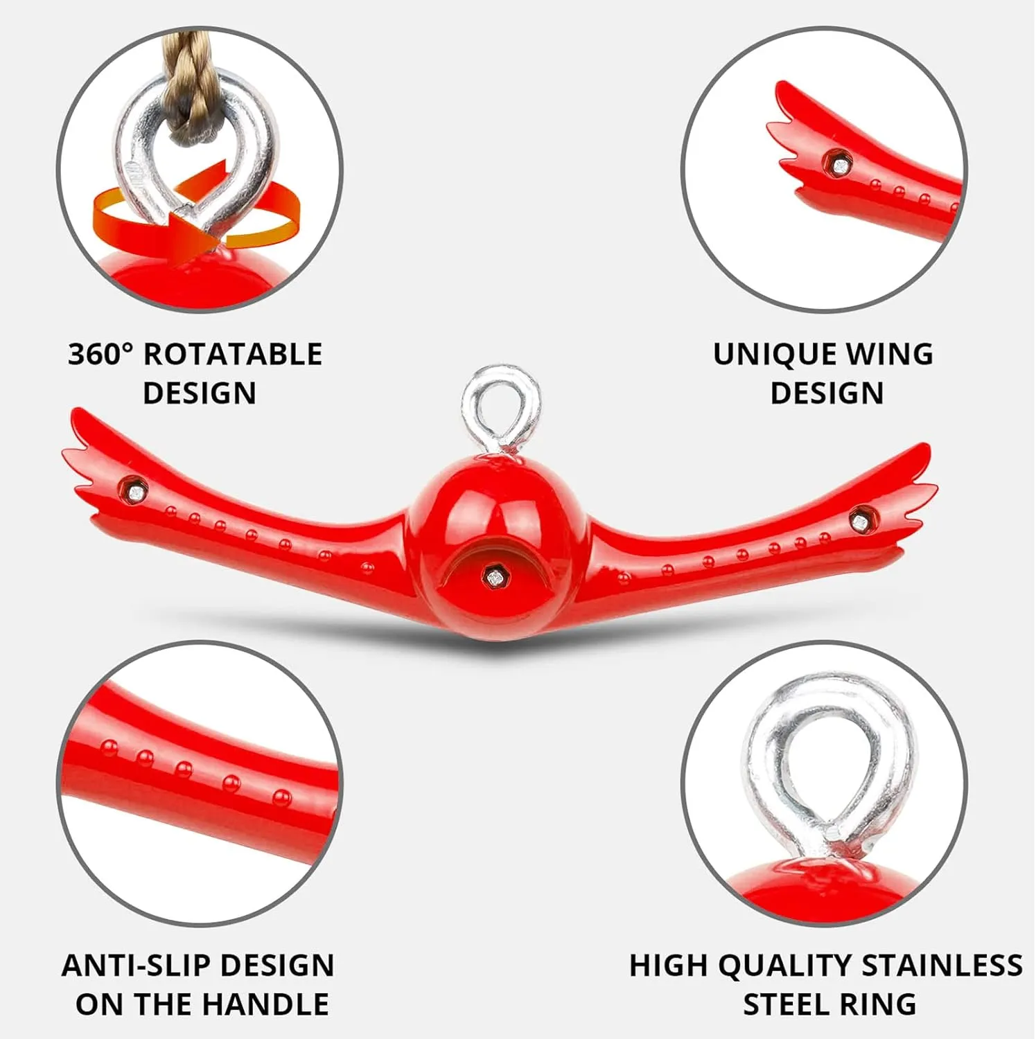 Ninja-Twister Swing Spins Set: Slackline Attachments - 360° Handle Twist-Spin Flips Toy Activate Ninja Powers Warrior Accessories Kids Hang Toys for Playground Backyard, Red