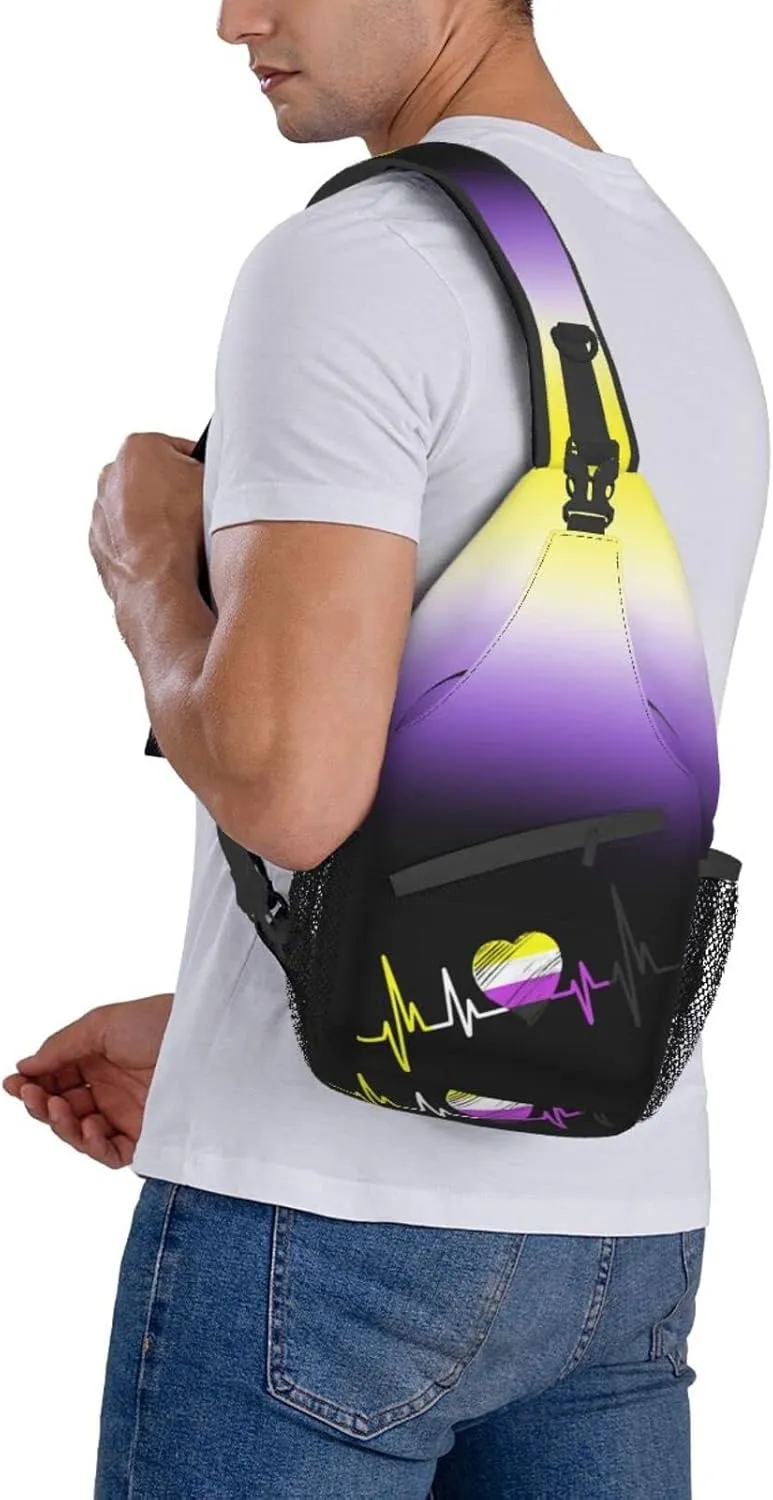 Nonbinary Pride Flag Sling Backpack Multipurpose Chest Bag Hiking Travel Daypack Crossbody Shoulder Bag Outdoor