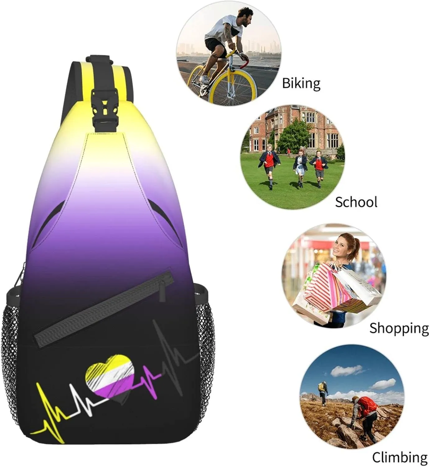 Nonbinary Pride Flag Sling Backpack Multipurpose Chest Bag Hiking Travel Daypack Crossbody Shoulder Bag Outdoor