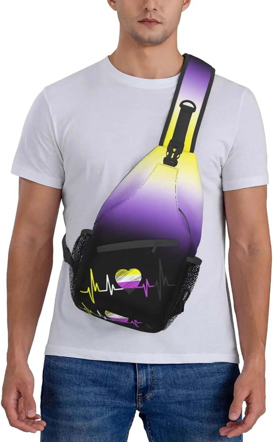 Nonbinary Pride Flag Sling Backpack Multipurpose Chest Bag Hiking Travel Daypack Crossbody Shoulder Bag Outdoor
