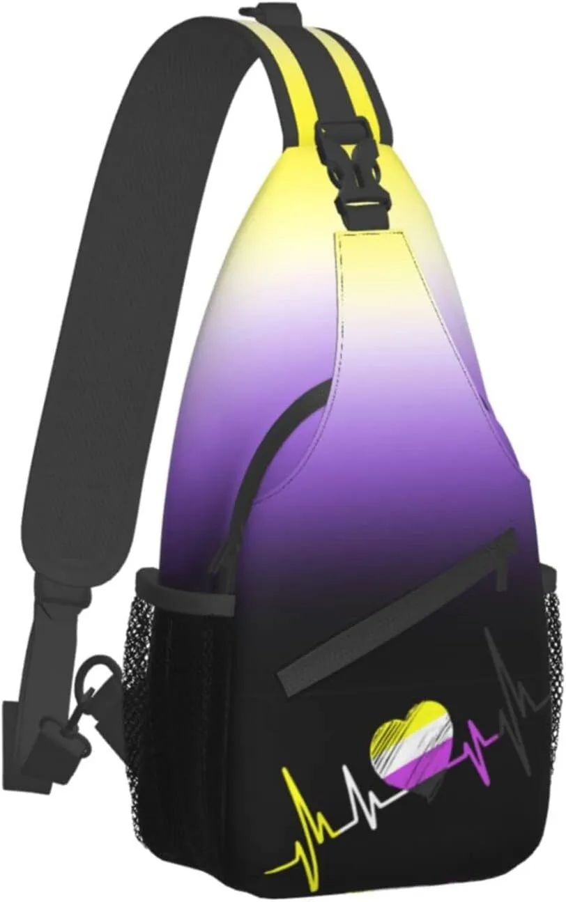 Nonbinary Pride Flag Sling Backpack Multipurpose Chest Bag Hiking Travel Daypack Crossbody Shoulder Bag Outdoor