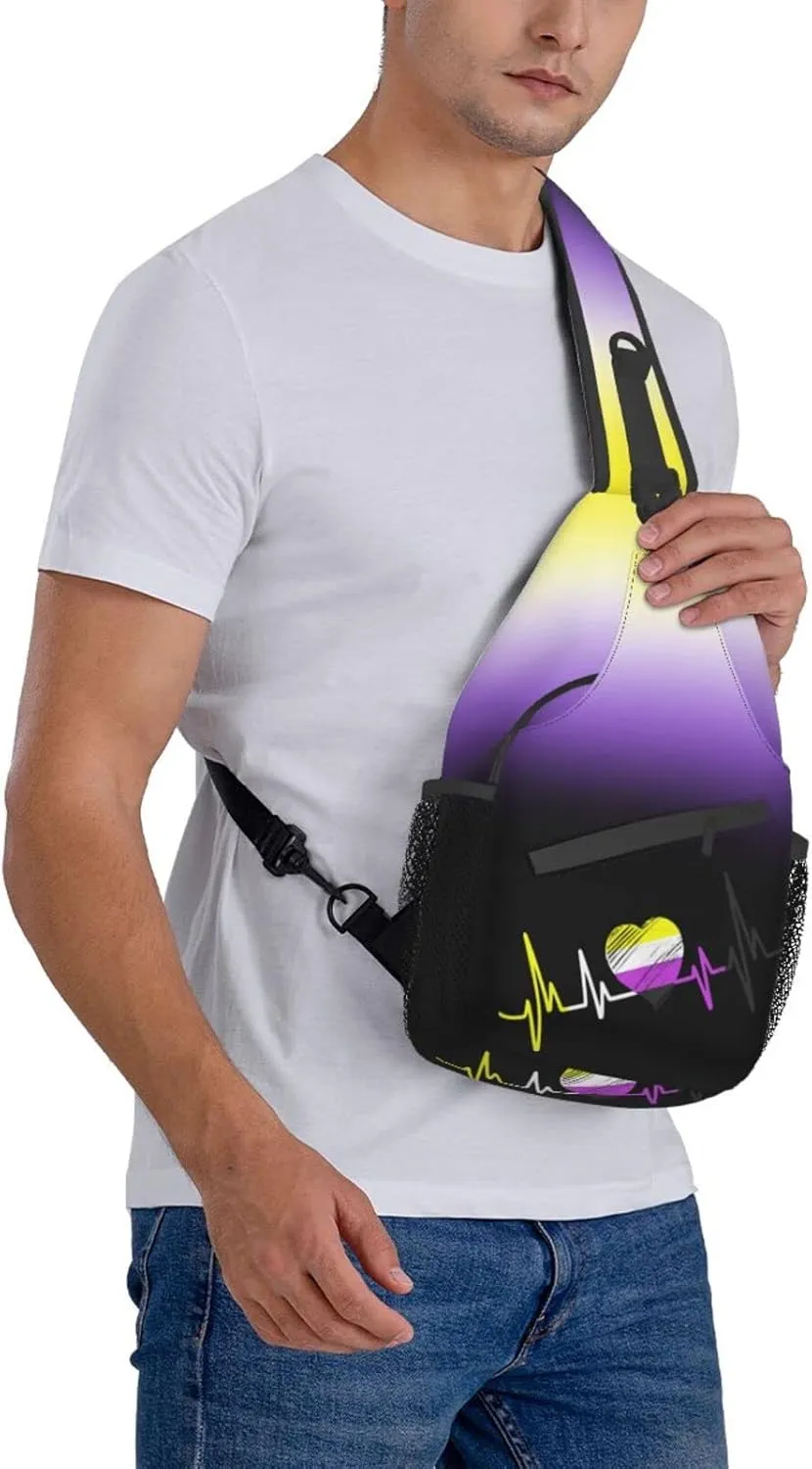 Nonbinary Pride Flag Sling Backpack Multipurpose Chest Bag Hiking Travel Daypack Crossbody Shoulder Bag Outdoor