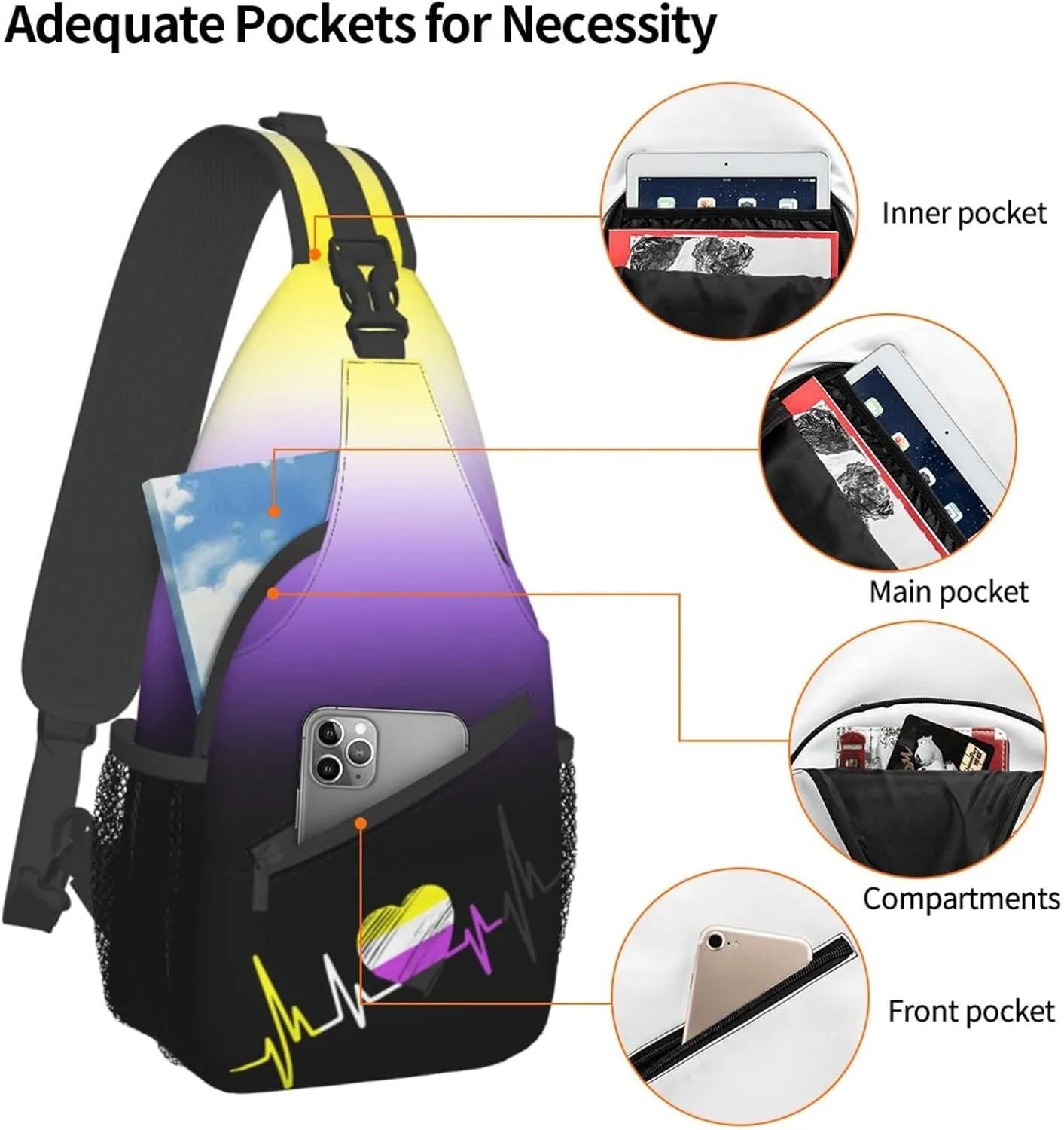 Nonbinary Pride Flag Sling Backpack Multipurpose Chest Bag Hiking Travel Daypack Crossbody Shoulder Bag Outdoor