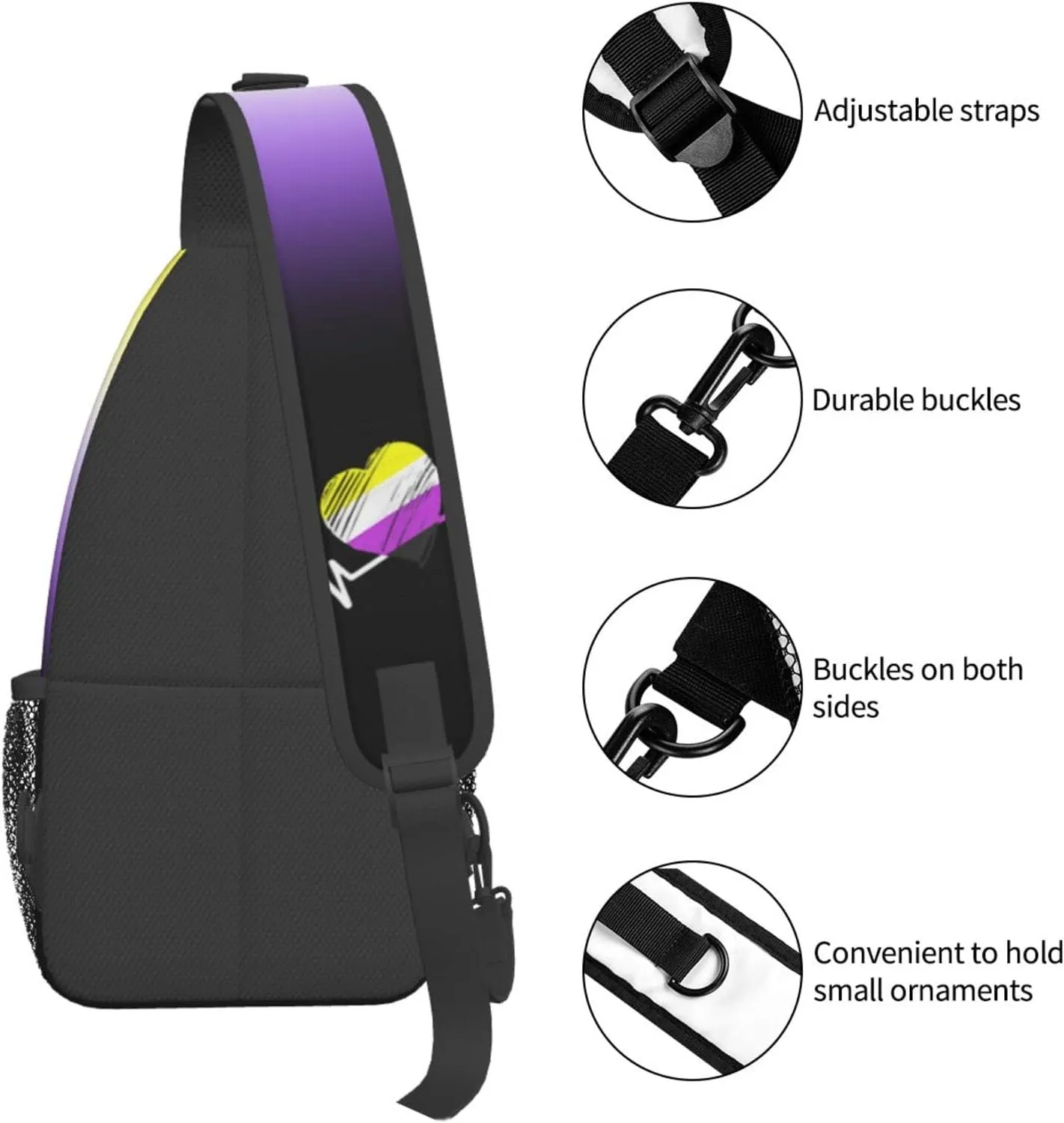 Nonbinary Pride Flag Sling Backpack Multipurpose Chest Bag Hiking Travel Daypack Crossbody Shoulder Bag Outdoor