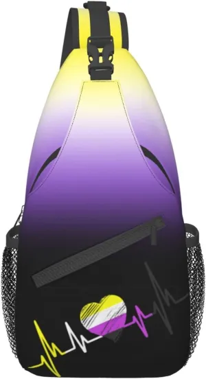 Nonbinary Pride Flag Sling Backpack Multipurpose Chest Bag Hiking Travel Daypack Crossbody Shoulder Bag Outdoor