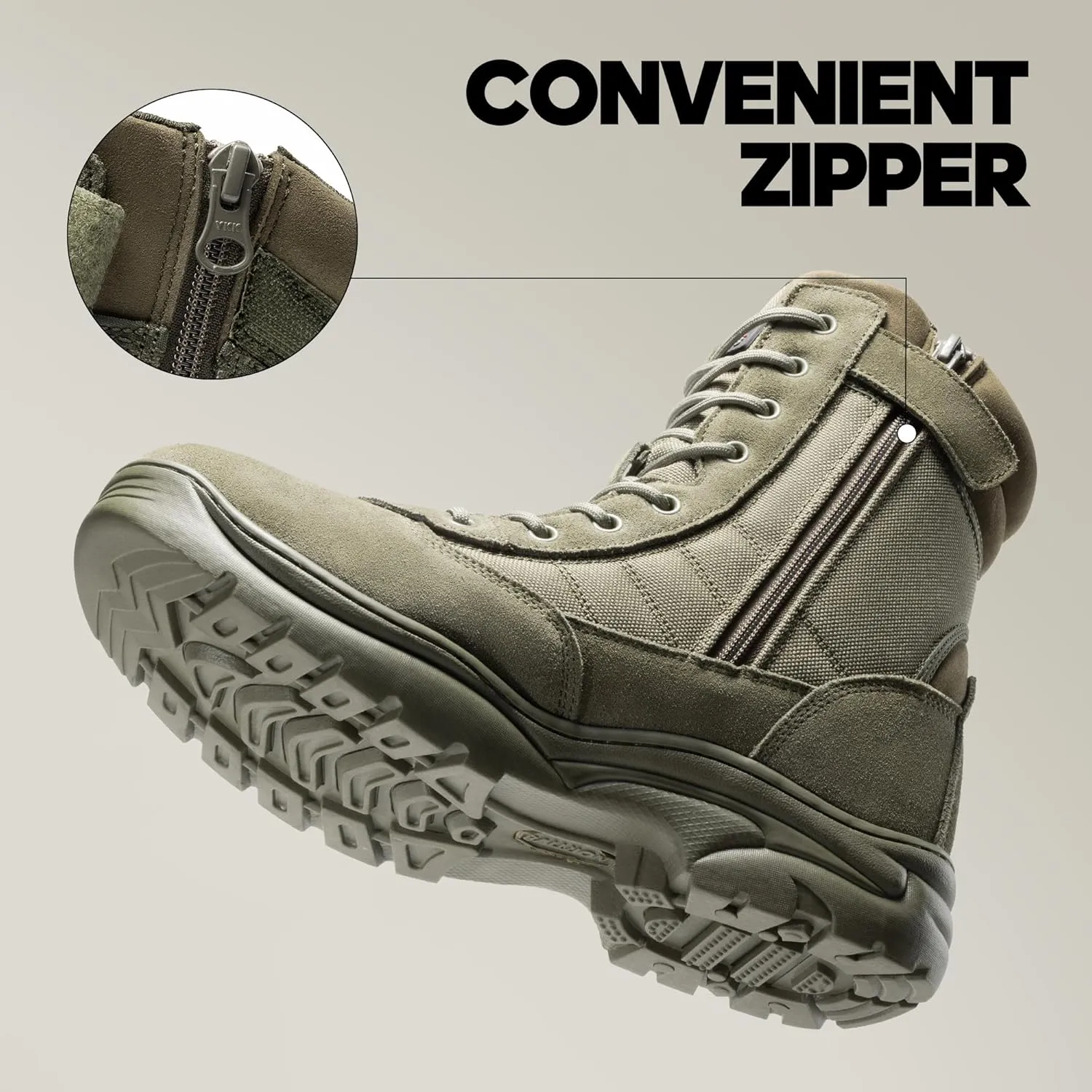NORTIV 8 Men's Military Tactical Work Boots Side Zipper Leather Motorcycle Combat Boots Trooper(6-8 Inches)