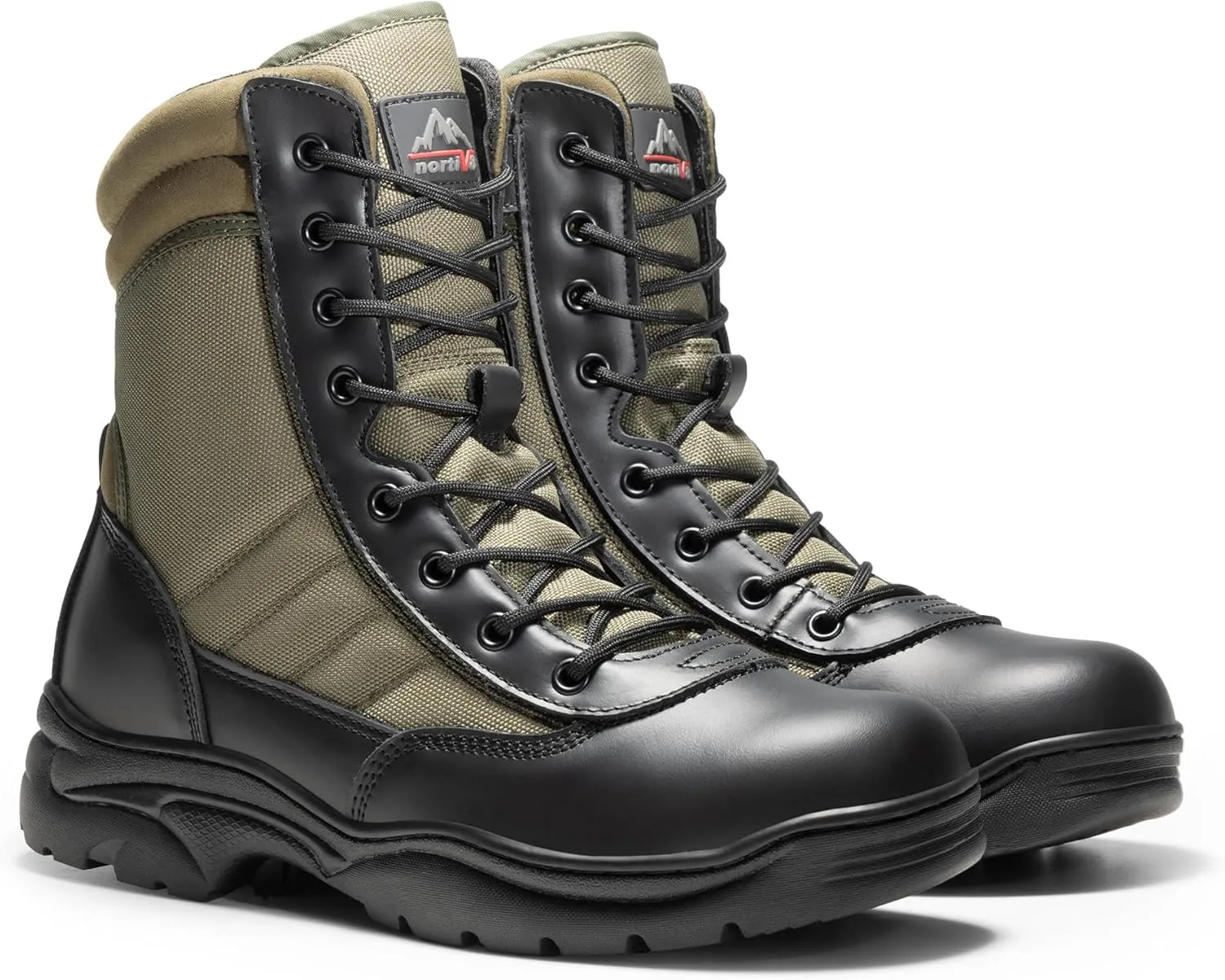 NORTIV 8 Men's Military Tactical Work Boots Side Zipper Leather Motorcycle Combat Boots Trooper(6-8 Inches)
