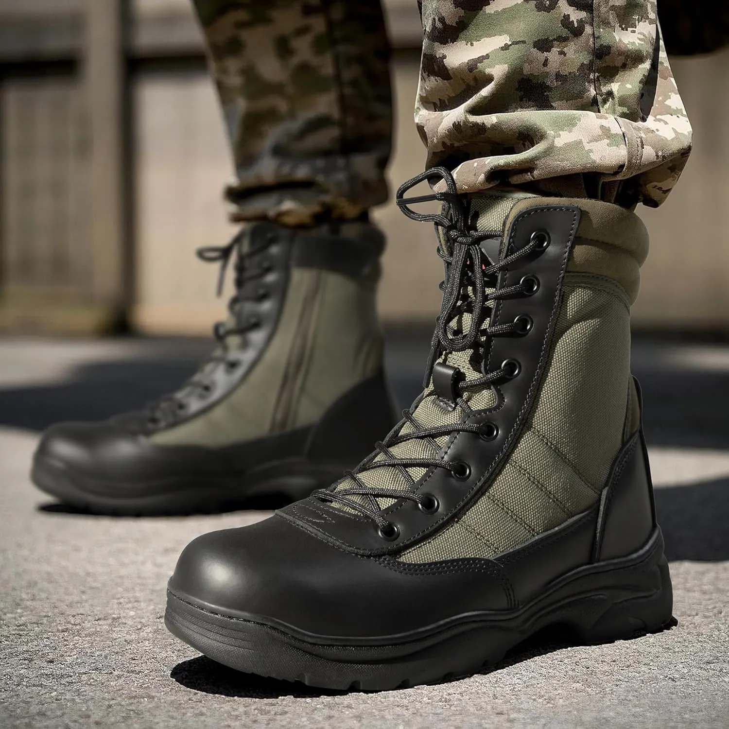 NORTIV 8 Men's Military Tactical Work Boots Side Zipper Leather Motorcycle Combat Boots Trooper(6-8 Inches)