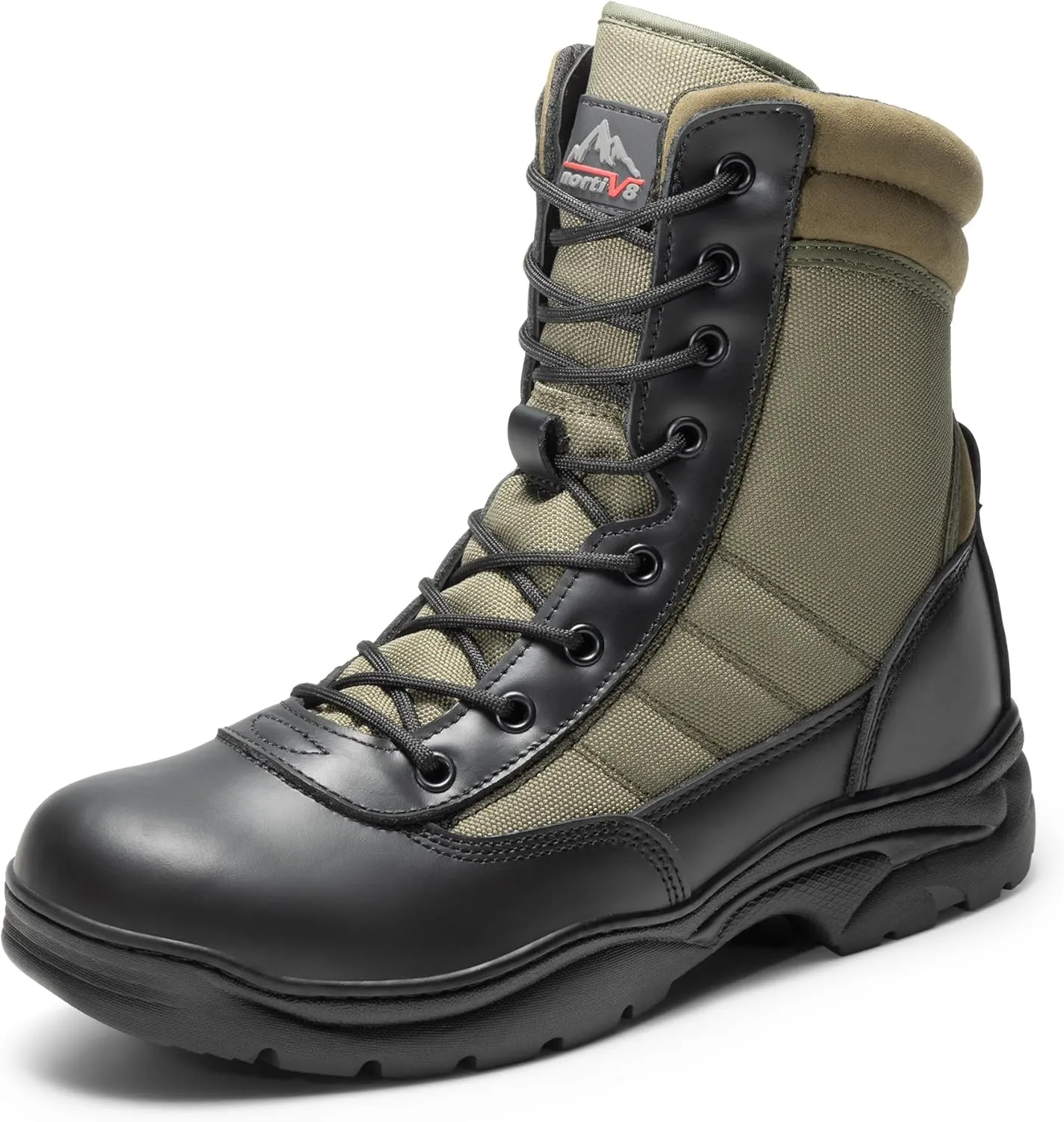 NORTIV 8 Men's Military Tactical Work Boots Side Zipper Leather Motorcycle Combat Boots Trooper(6-8 Inches)