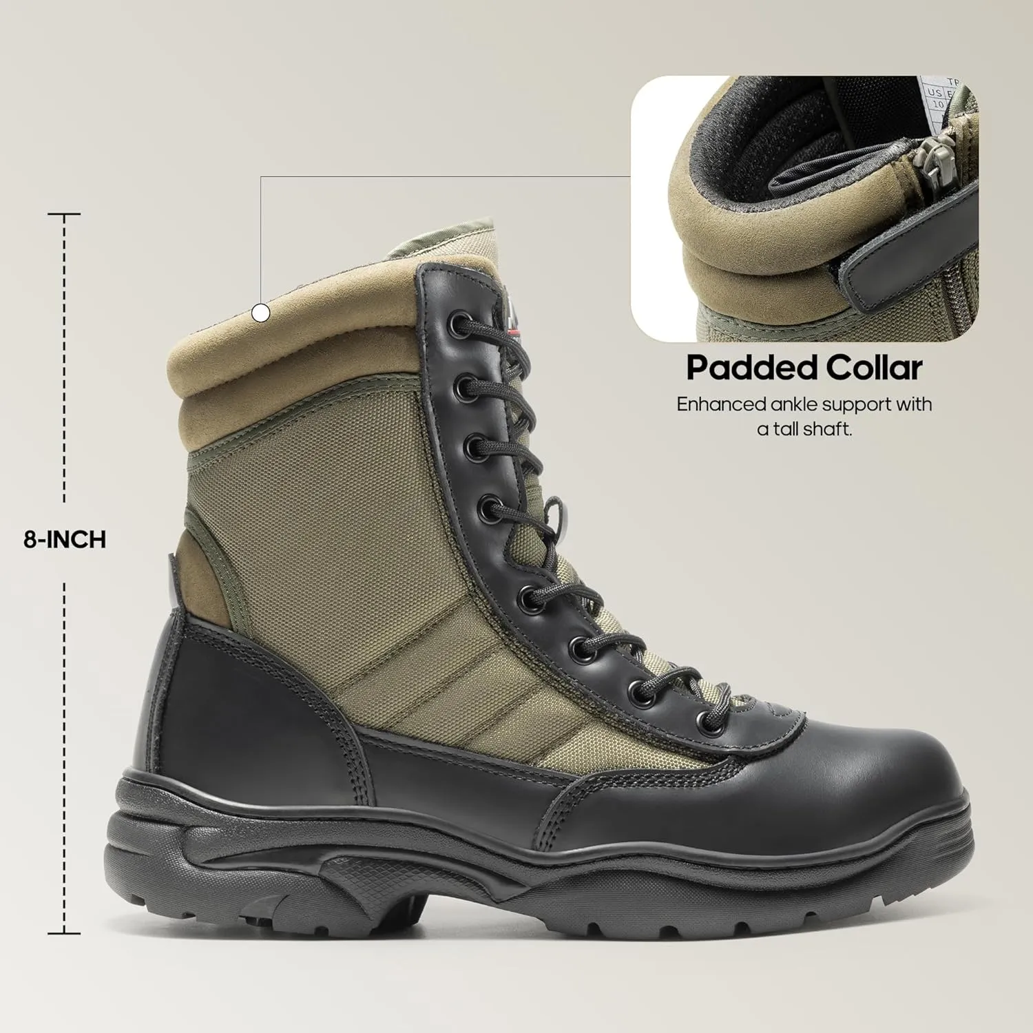 NORTIV 8 Men's Military Tactical Work Boots Side Zipper Leather Motorcycle Combat Boots Trooper(6-8 Inches)