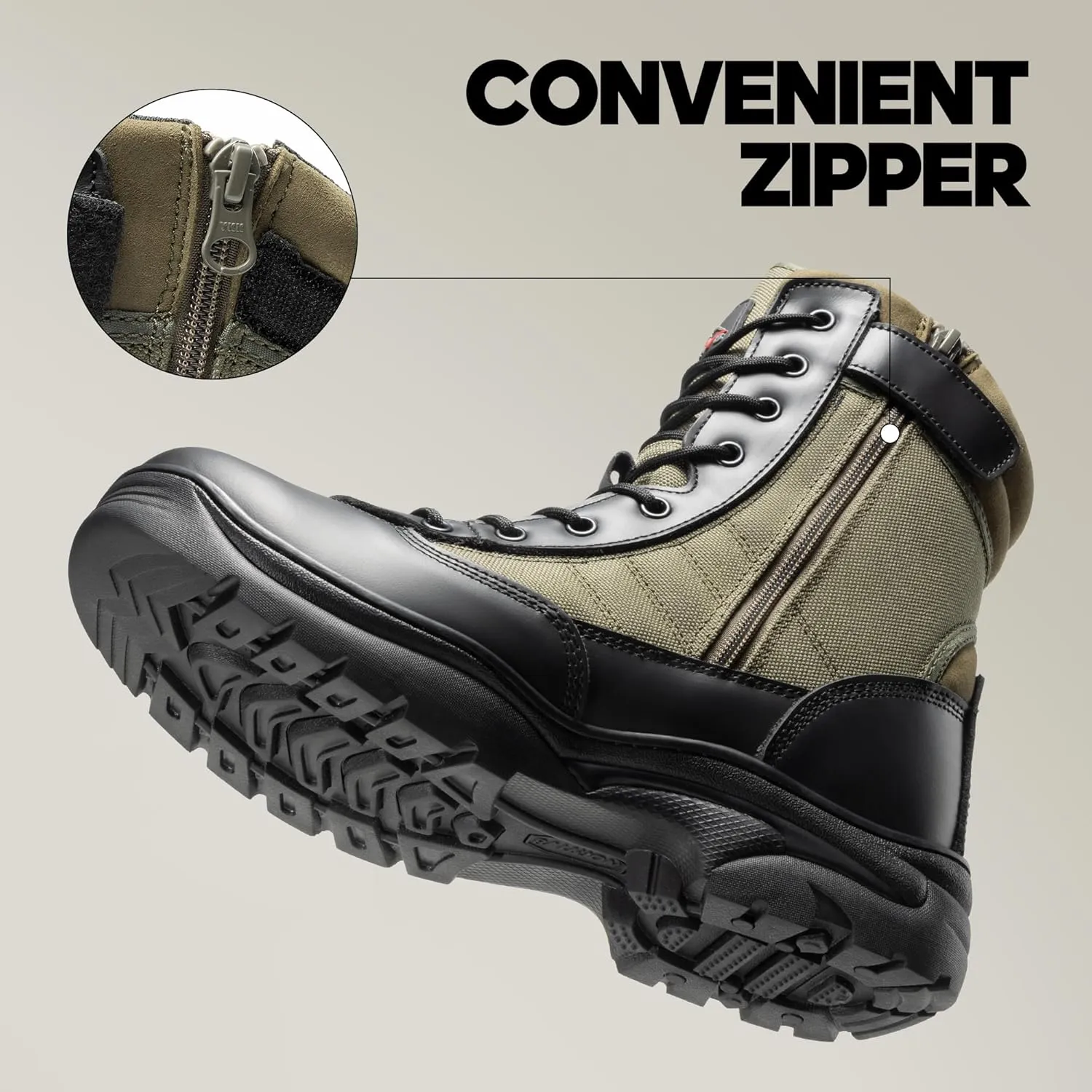 NORTIV 8 Men's Military Tactical Work Boots Side Zipper Leather Motorcycle Combat Boots Trooper(6-8 Inches)