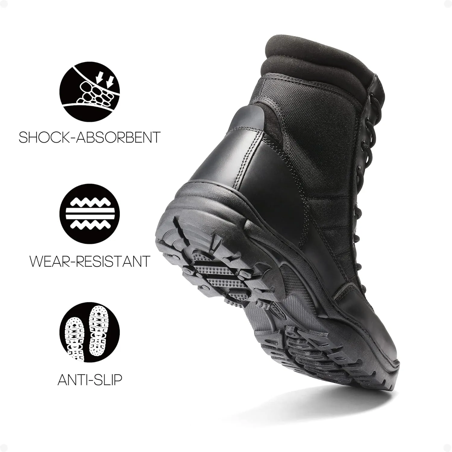NORTIV 8 Men's Military Tactical Work Boots Side Zipper Leather Motorcycle Combat Boots Trooper(6-8 Inches)