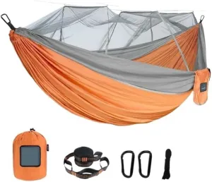 Nylon Parachute Hammock Net Portable Travel Outdoor Camping Hanging Sleeping Single and Double Hammock with Mosquito Net Terrace Hammock(Orange,300cm x200cm)