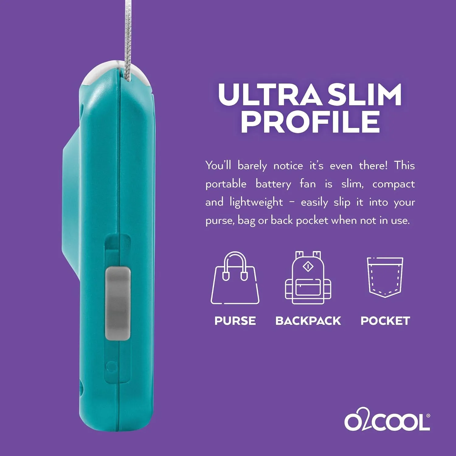 O2COOL Deluxe Necklace Fan, Battery Powered with Adjustable Lanyard, 2 Pack, Teal