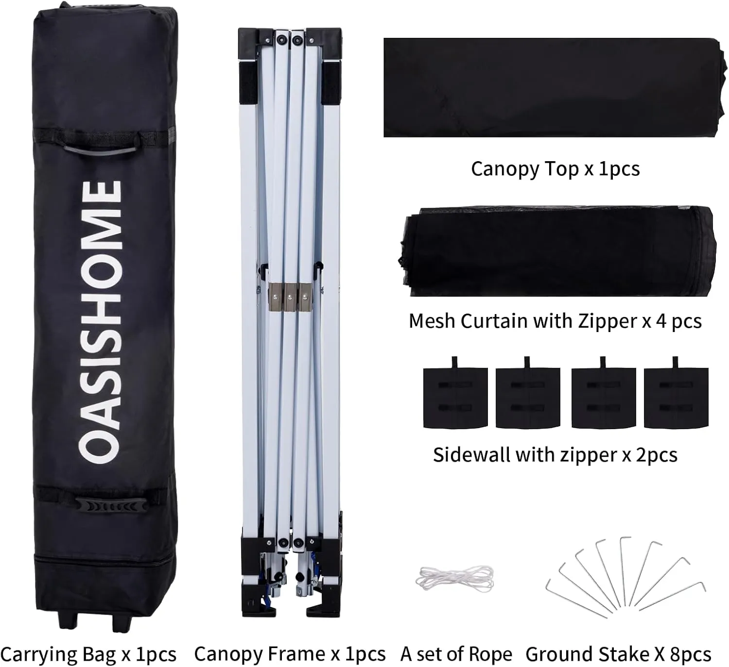 OASISHOME 10'x10' Pop-Up Gazebo Canopy Tent with Netting Sidewalls & Wheeled Bag,Weight Bag, Stakes, Ropes, Waterproof, UV Protection, Heavy-Duty Steel Frame for Backyard/Outdoor/Parties(Black)