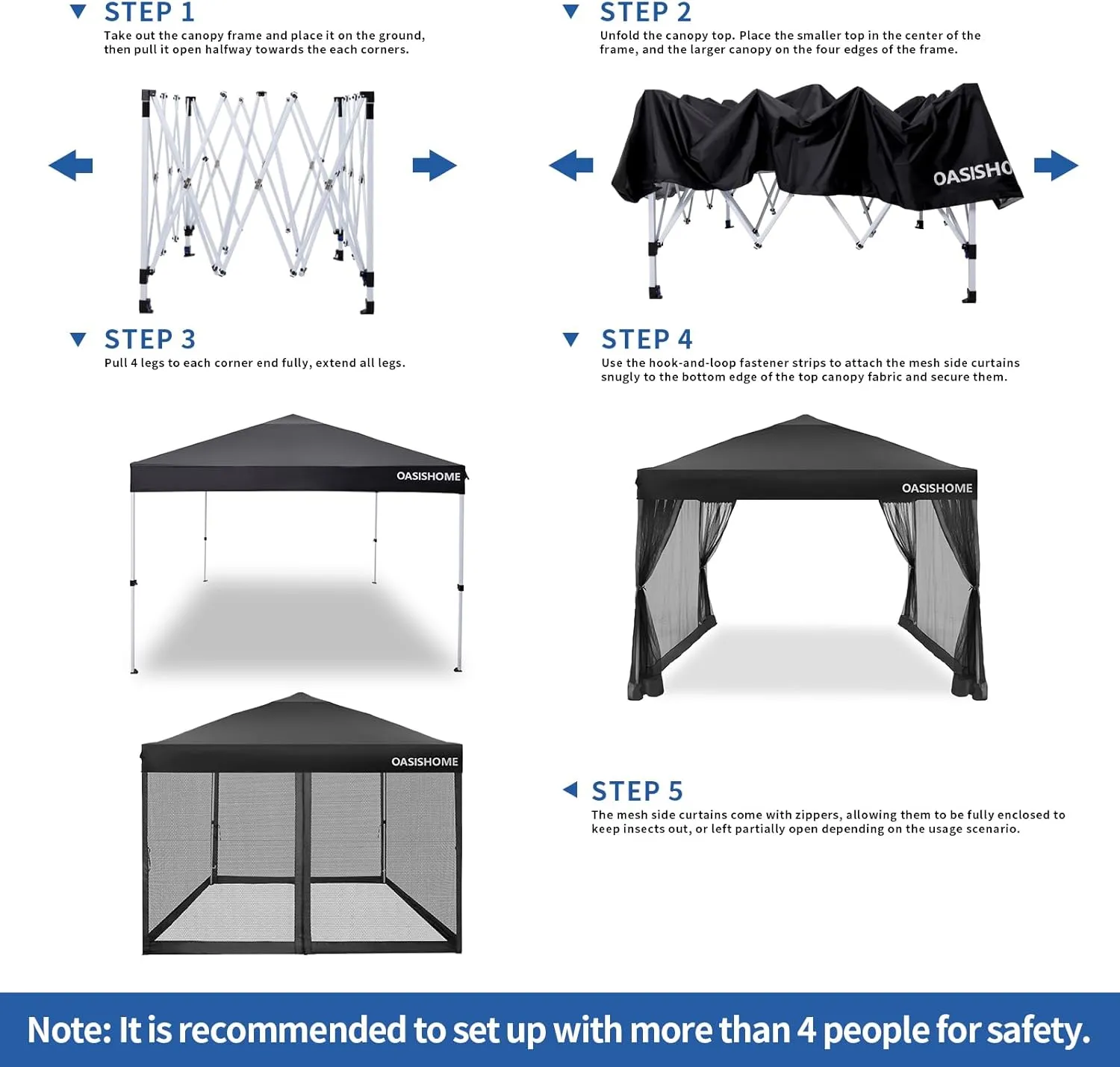 OASISHOME 10'x10' Pop-Up Gazebo Canopy Tent with Netting Sidewalls & Wheeled Bag,Weight Bag, Stakes, Ropes, Waterproof, UV Protection, Heavy-Duty Steel Frame for Backyard/Outdoor/Parties(Black)