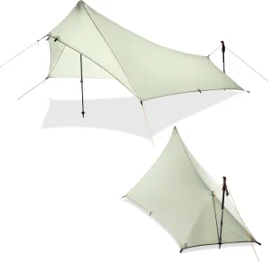OBABO 310g Mountaineering Tents Waterproof 20D Double Sided Silicone Coating Nylon Camping Shelter Canopy Rainfly Lightweight Tarp, Greyish-green