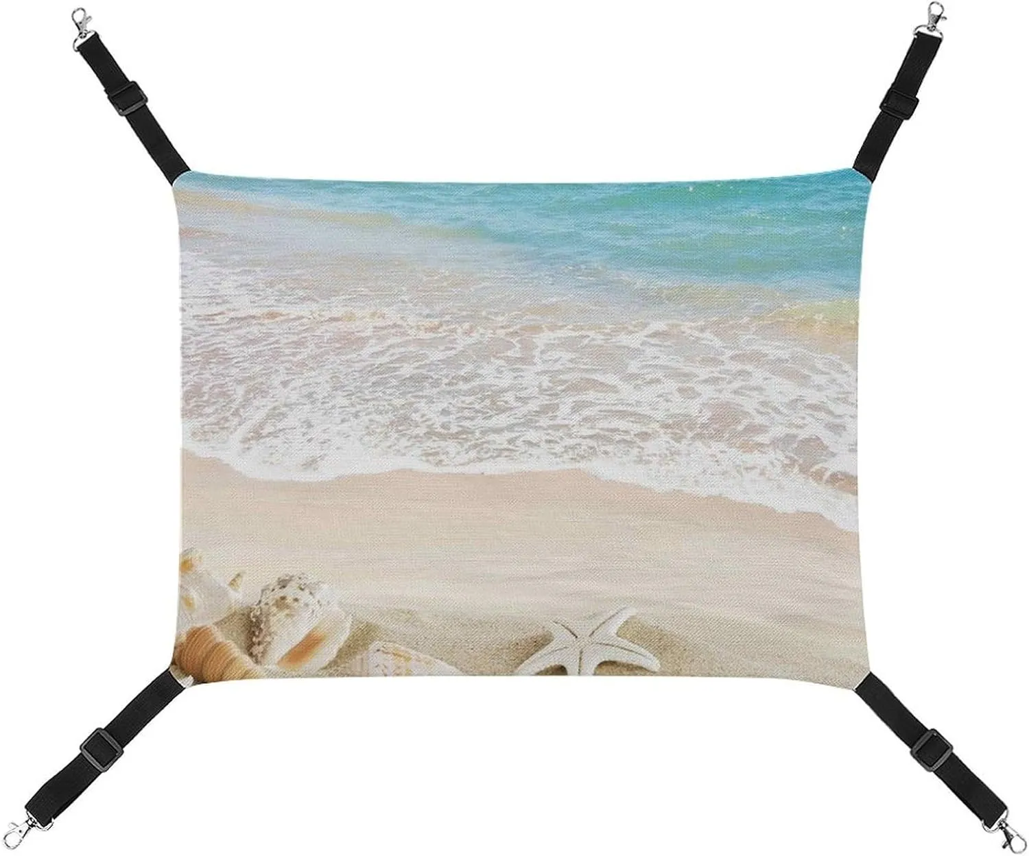 Ocean Beach Blue Sky Seafish Cat Hanging Hammock Soft Breathable Pet Cage Dog Hammock with Adjustable Straps and Metal Hooks, style, 202403255