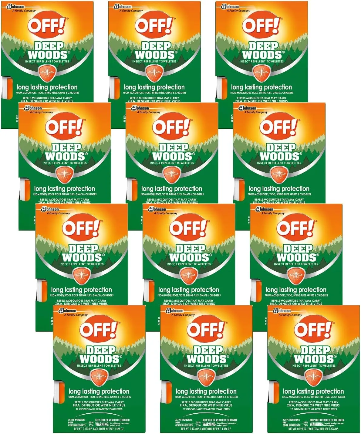 OFF! Deep Woods Insect Repellent Towelettes, 12 Count (Pack of 12)