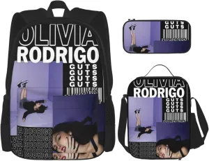 Olivia Songwriter Actress Rodrigo Backpack 3 Pieces Set With Lunch Bag And Pencil Case Combination for Work/Sport/Picnic Classic Laptop Backpack Travel Daypack Stationery Bag