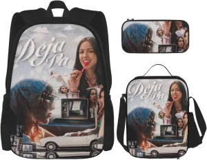 Olivia Songwriter Actress Rodrigo Backpack 3 Pieces Set With Lunch Box And Pencil Pouch Combination for Work/Sport/Picnic Convenient Laptop Backpack Travel Daypack Stationery Bag