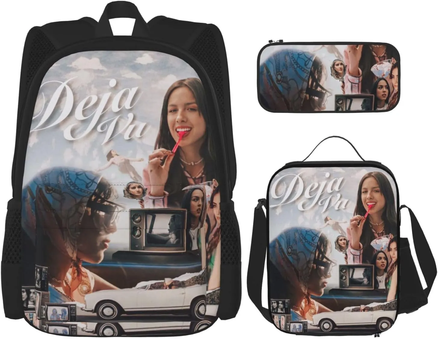 Olivia Songwriter Actress Rodrigo Backpack 3 Pieces Set With Lunch Box And Pencil Pouch Combination for Work/Sport/Picnic Convenient Laptop Backpack Travel Daypack Stationery Bag
